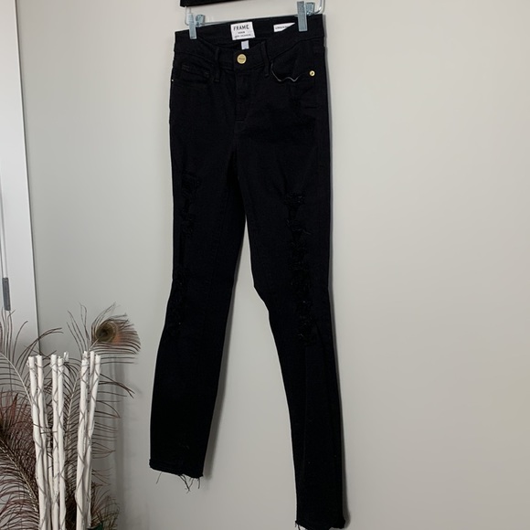FRAME Le Skinny de Jeanne Crop Ripped Noir Size 27 - Picture 7 of 13